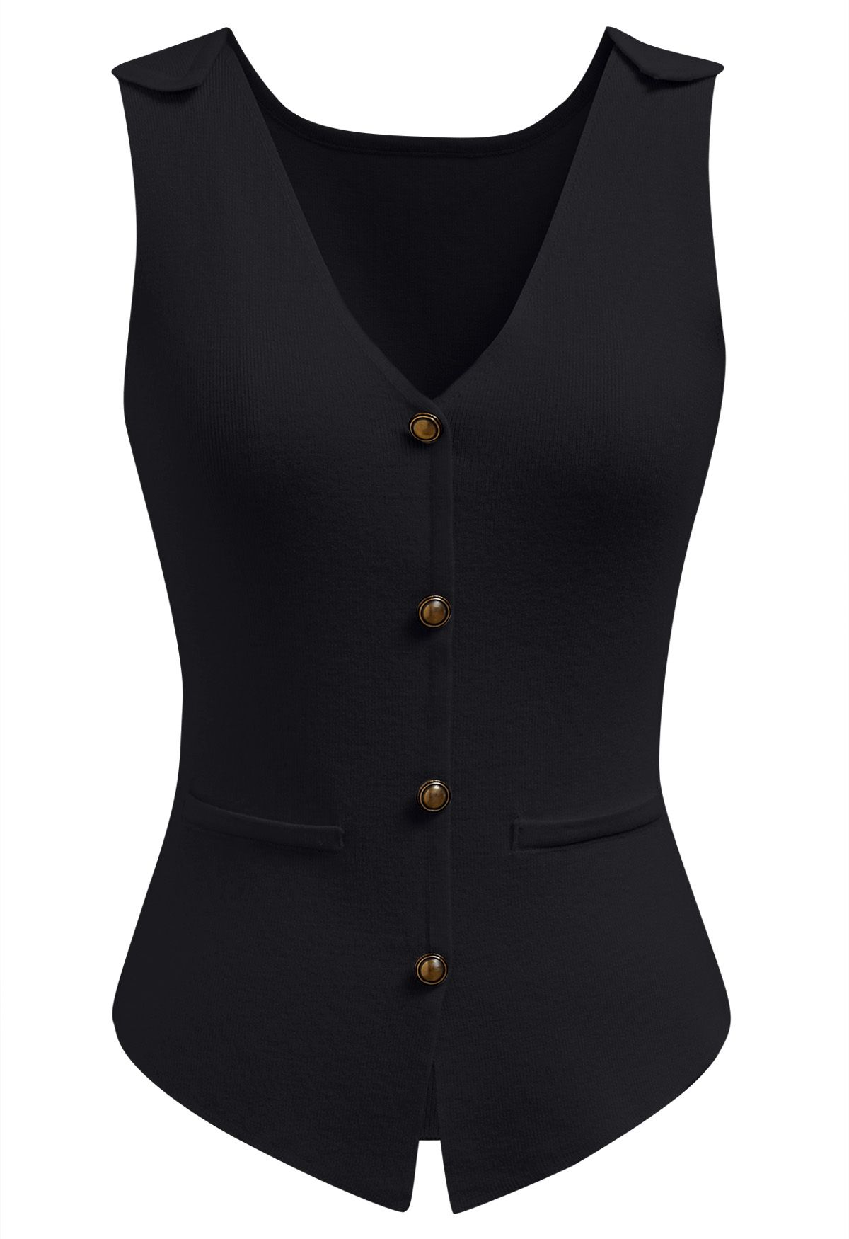 Cutout Back Buttoned Sleeveless Knit Top in Black