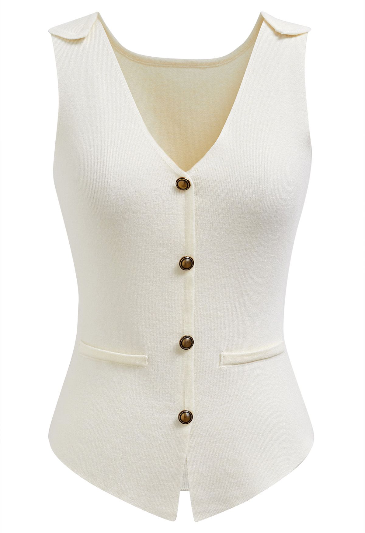 Cutout Back Buttoned Sleeveless Knit Top in White
