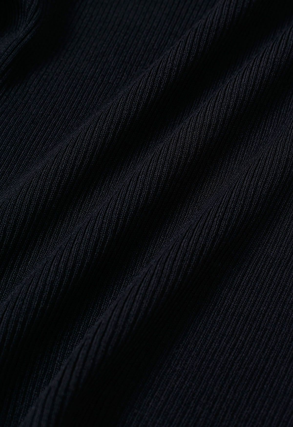Cutwork Lace Flutter Sleeves Spliced Knit Top in Black