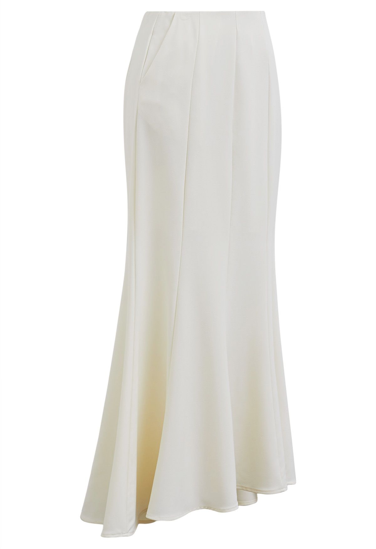 Seam Detailing Mermaid Maxi Skirt in Cream