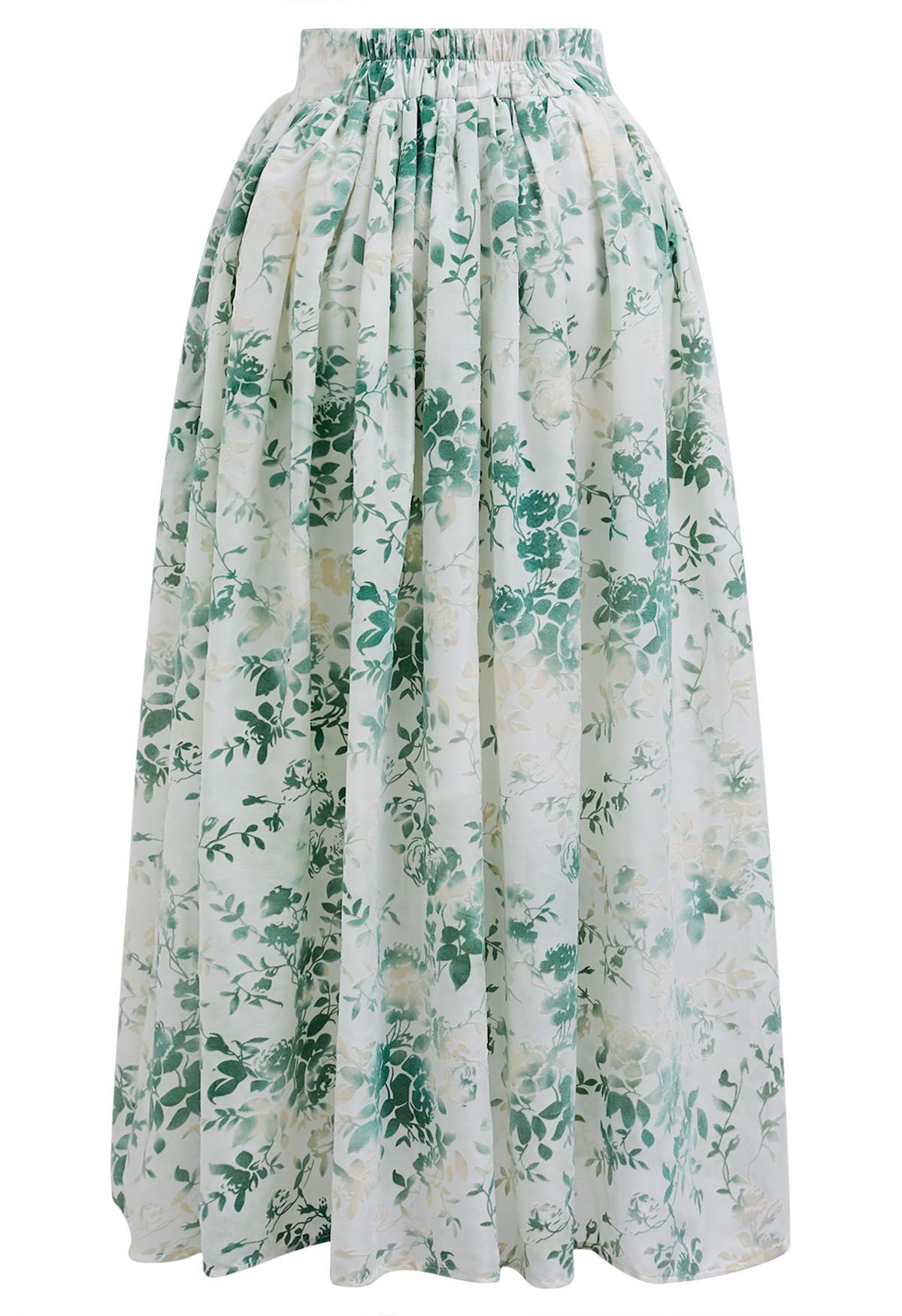 Velvet Greenery Floral A-Line Skirt