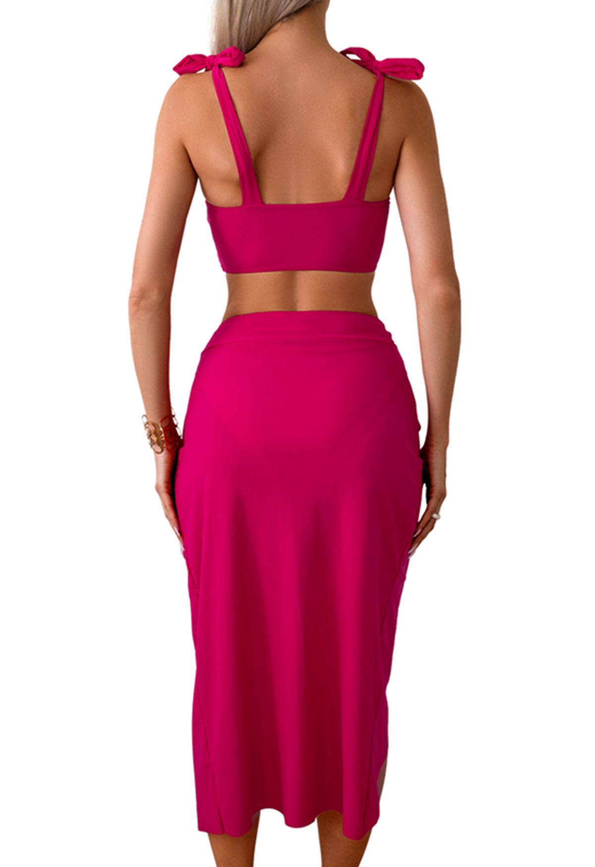 Ruched Asymmetric Wrap Cover-Up Skirt in Hot Pink
