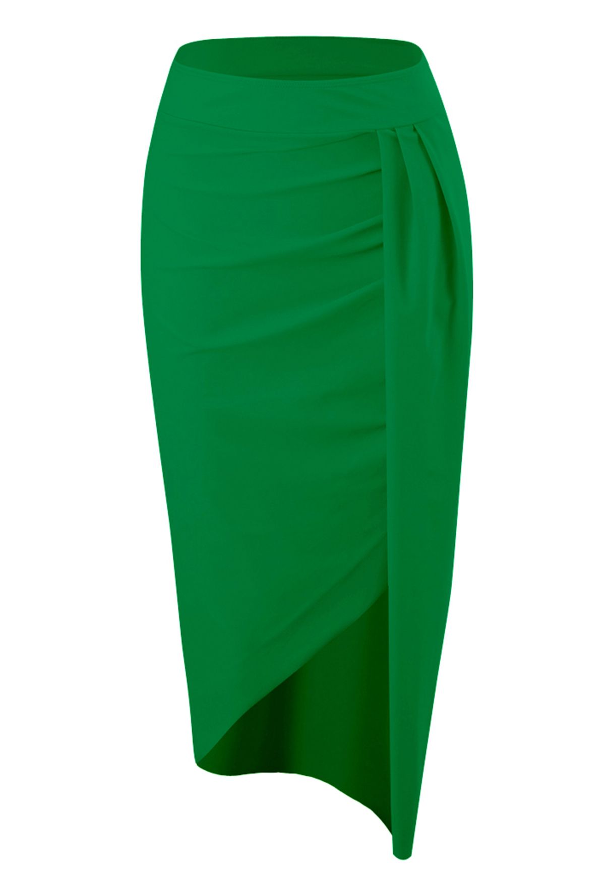 Ruched Asymmetric Wrap Cover-Up Skirt in Green