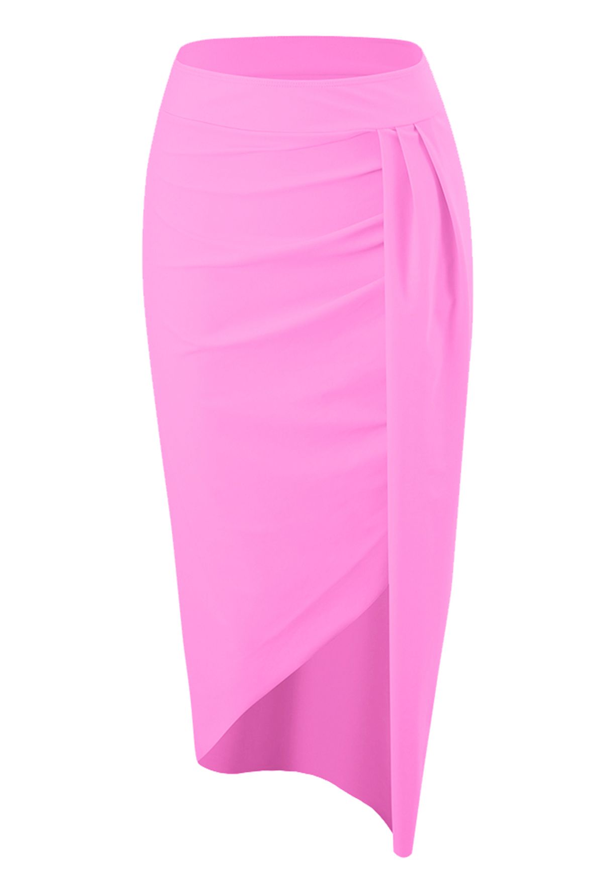 Ruched Asymmetric Wrap Cover-Up Skirt in Pink
