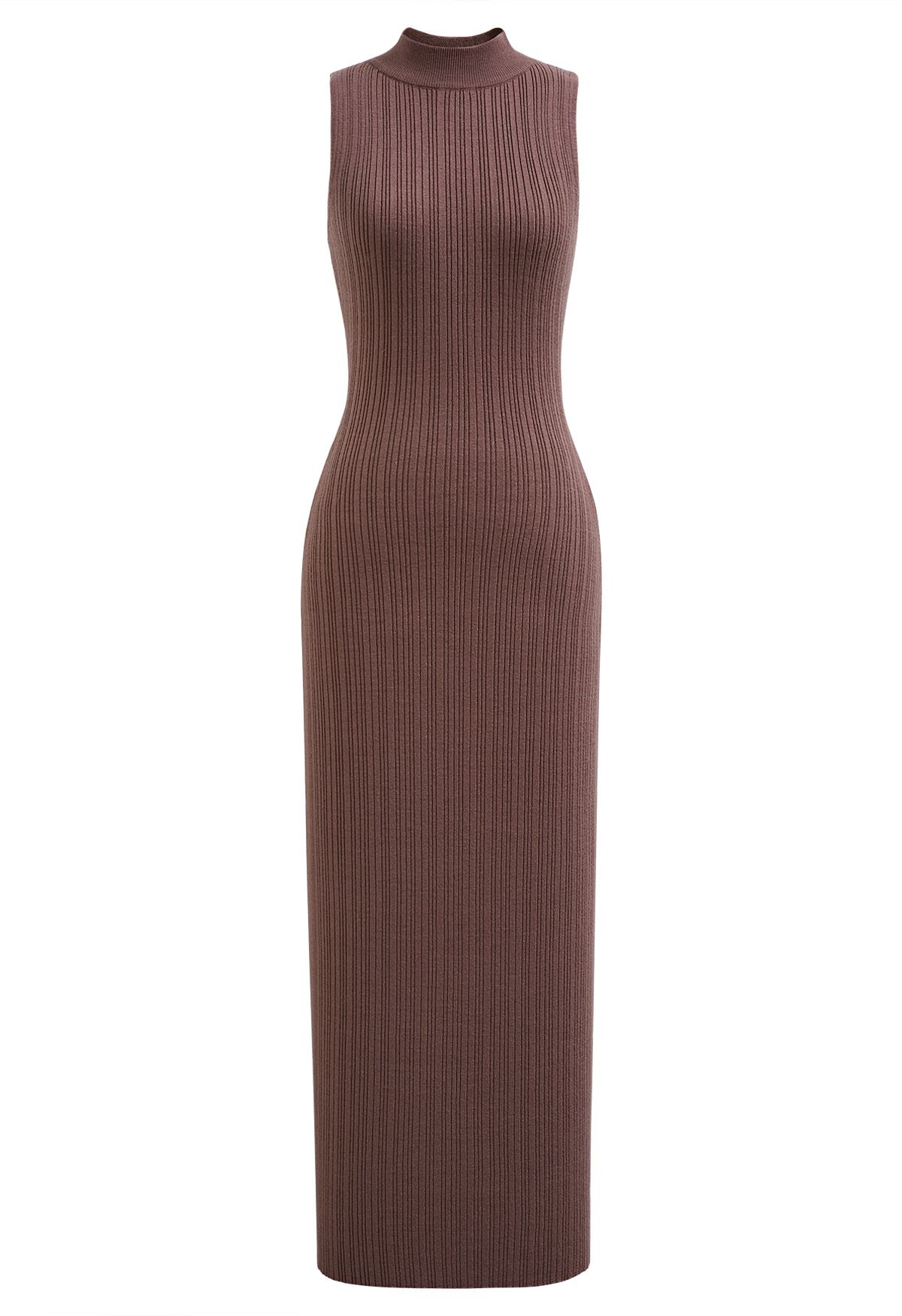 Ultra-Flattering Bodycon Knit Maxi Dress in Brown