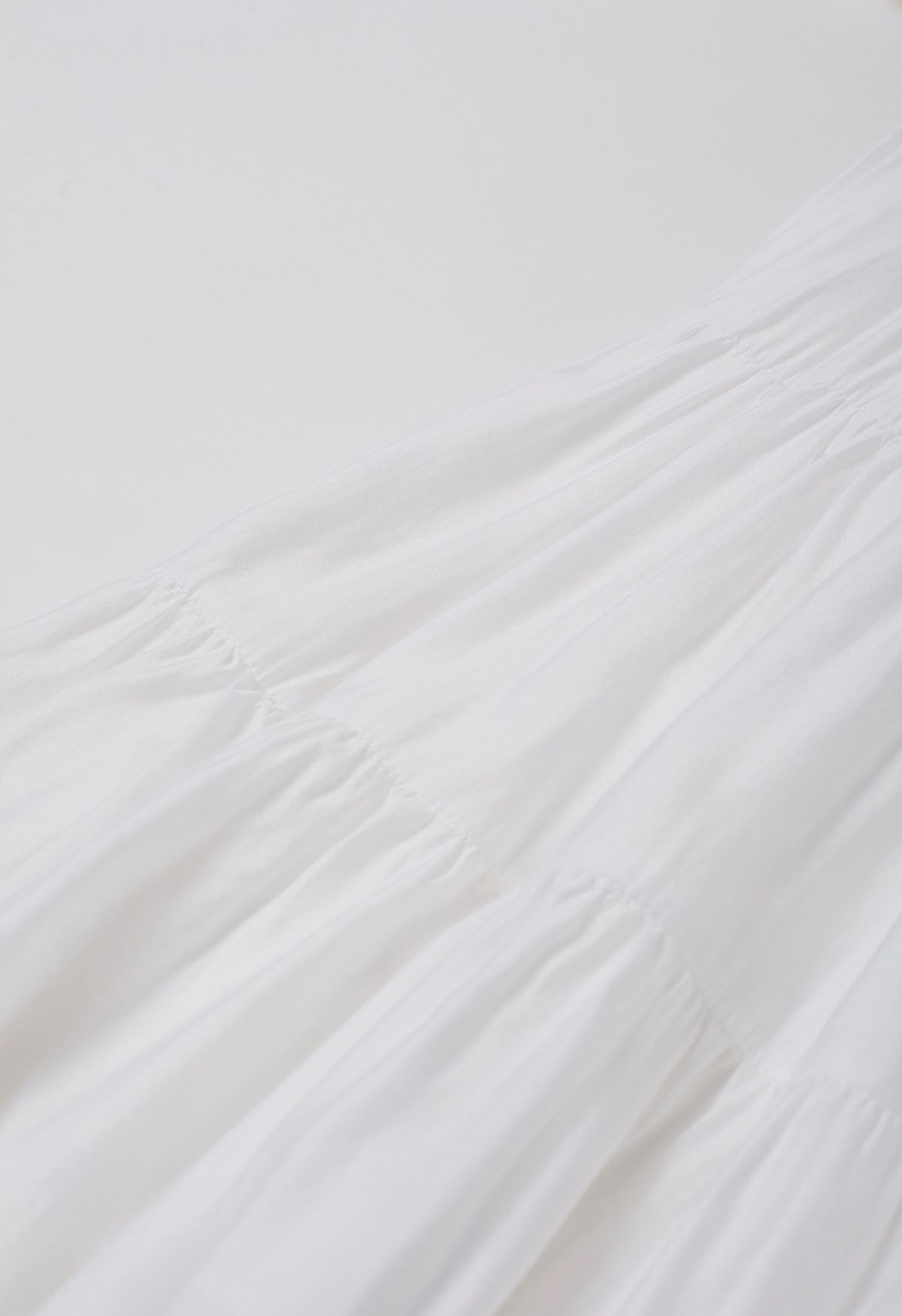 Fringe Detail Tiered Sleeve Mini Dress in White