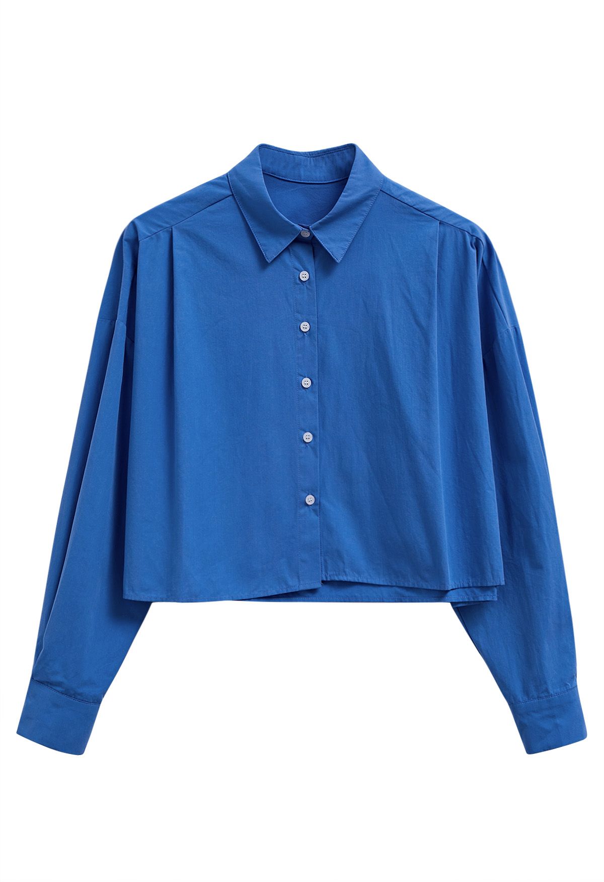 Chic Button Down Crop Shirt in Blue