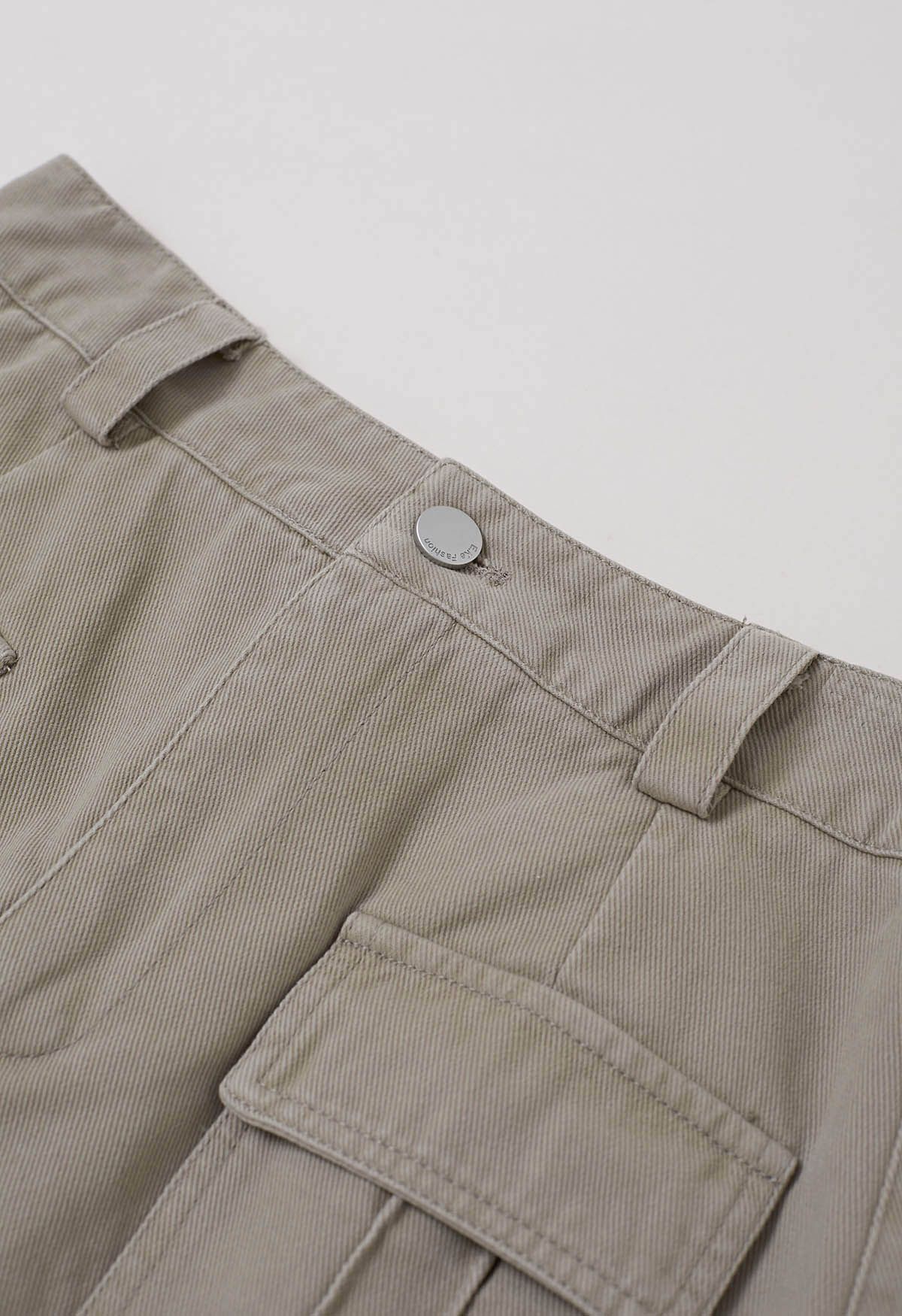 Flap Pocket Denim Mini Skirt with Belt in Linen