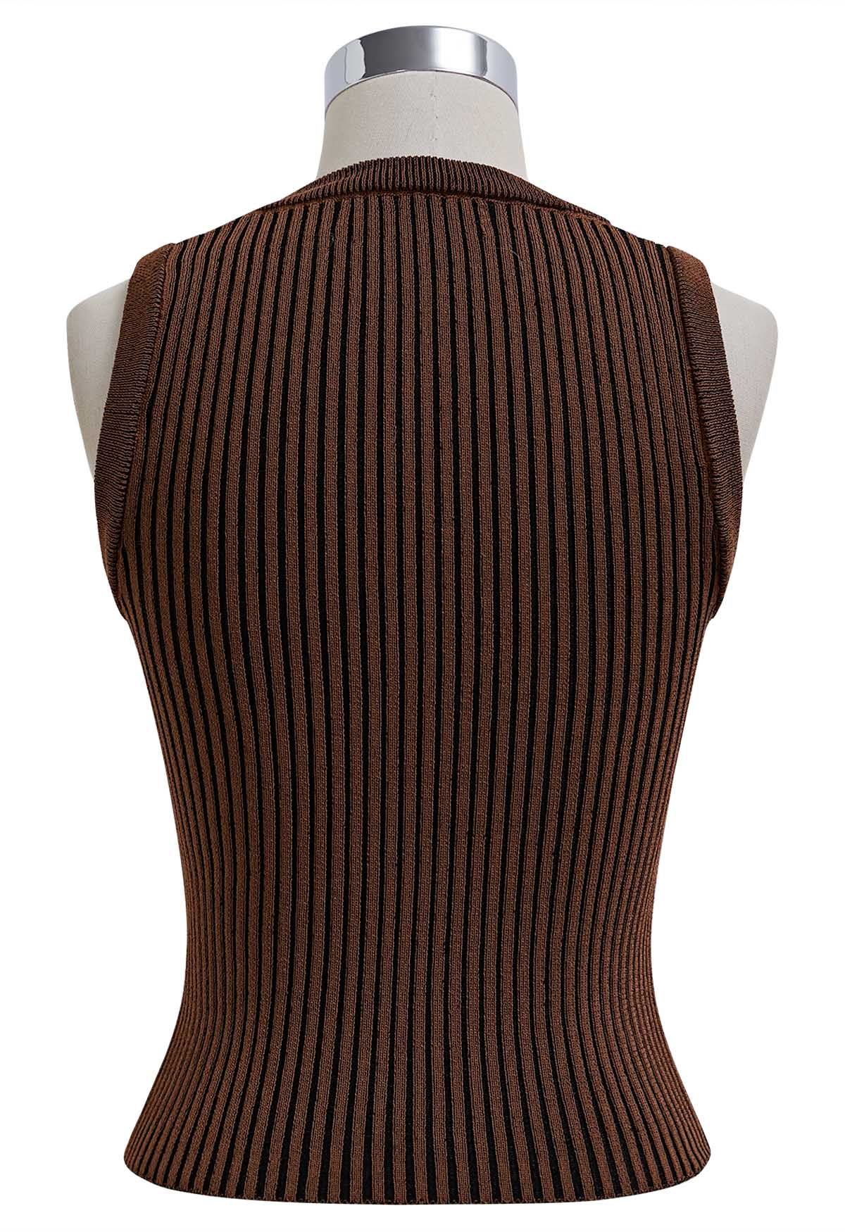 Stripe Texture Knit Tank Top in Brown