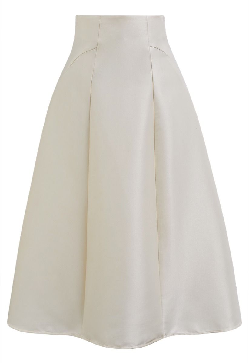 Glossy A-Line Midi Skirt in Cream