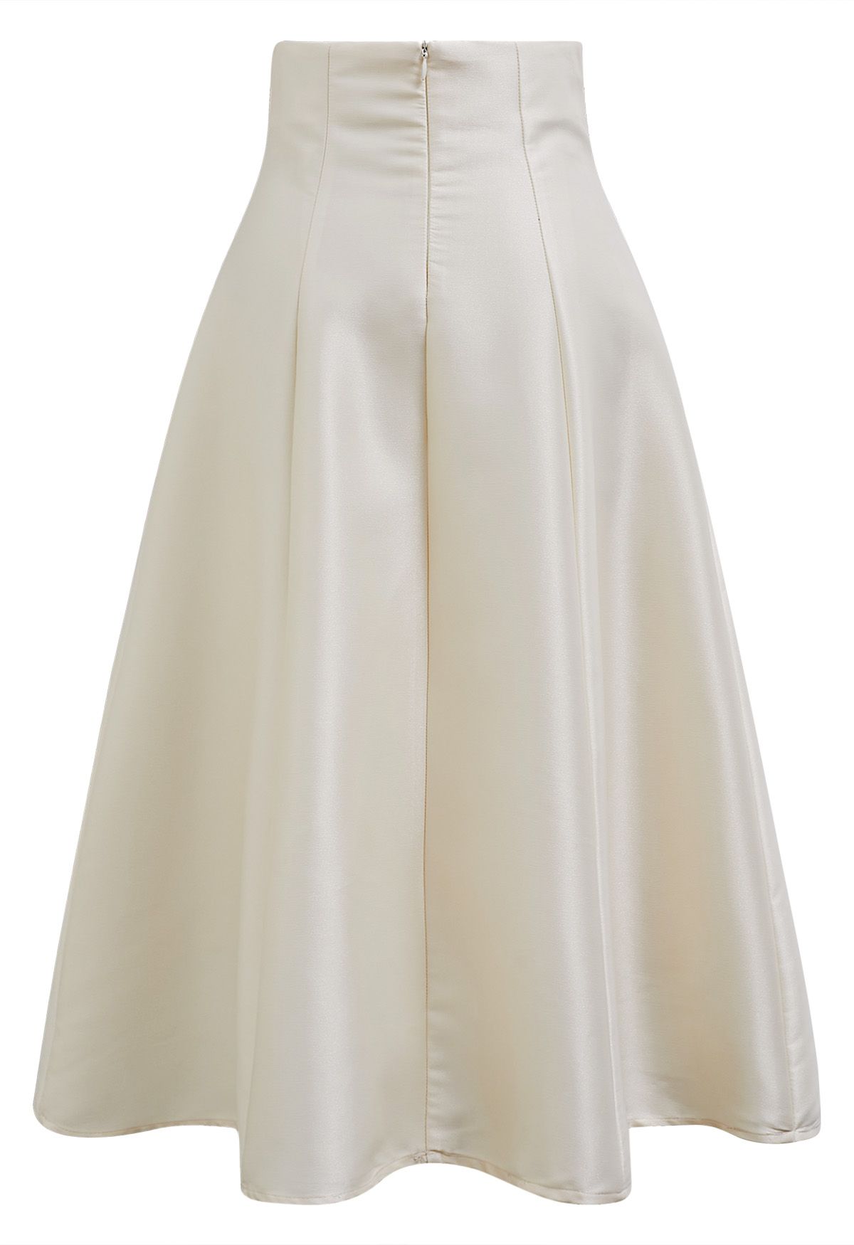 Glossy A-Line Midi Skirt in Cream