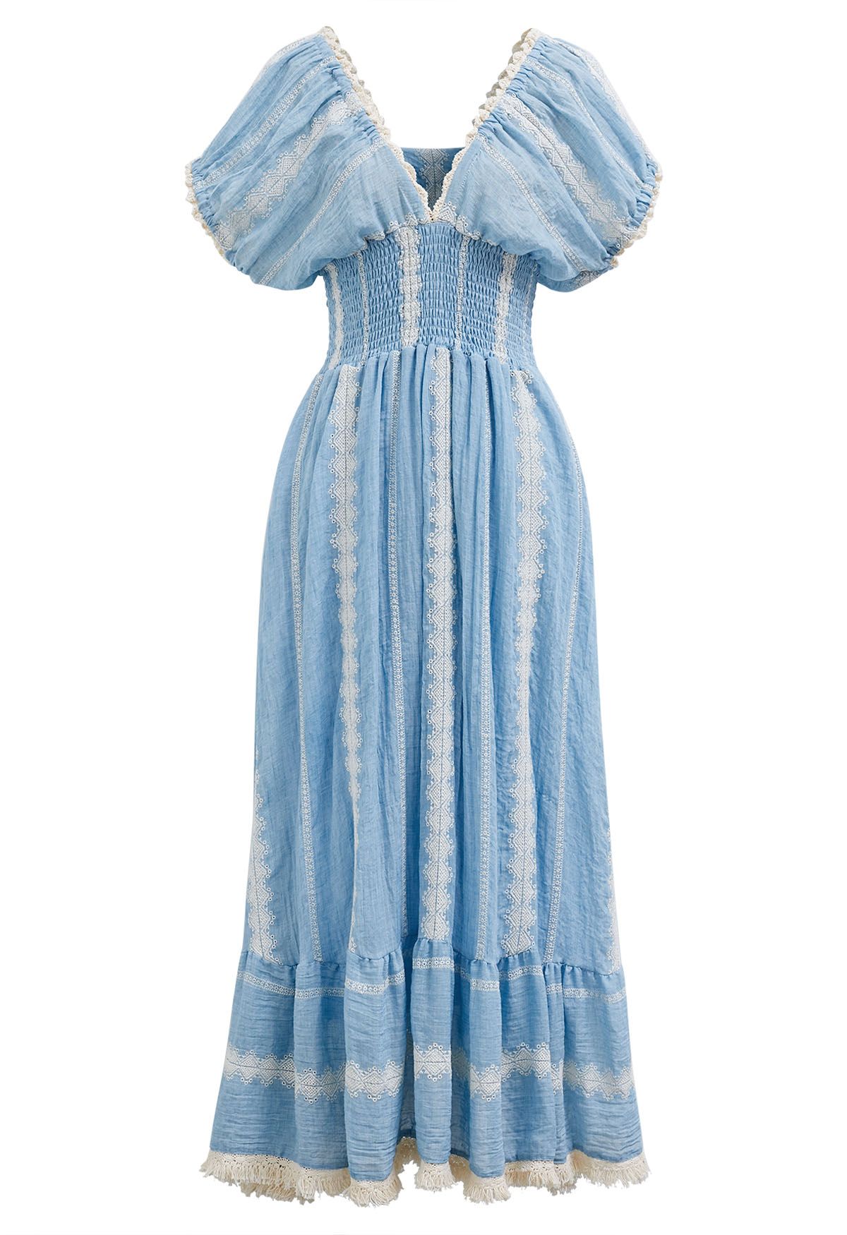 Sea Breeze Eyelet Embroidery V-Neck Maxi Dress