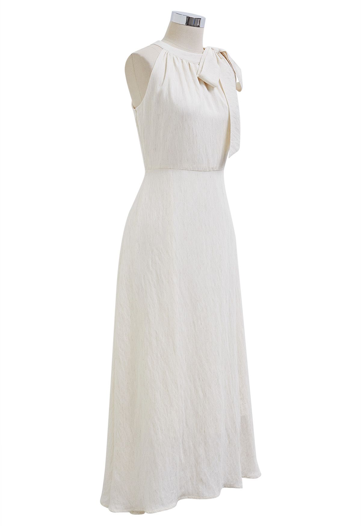 Bowknot Halter Neck Midi Dress in Ivory