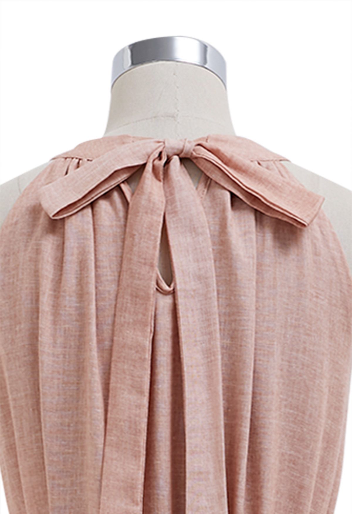 Beaded Tie-Neck Halter Dress in Pink