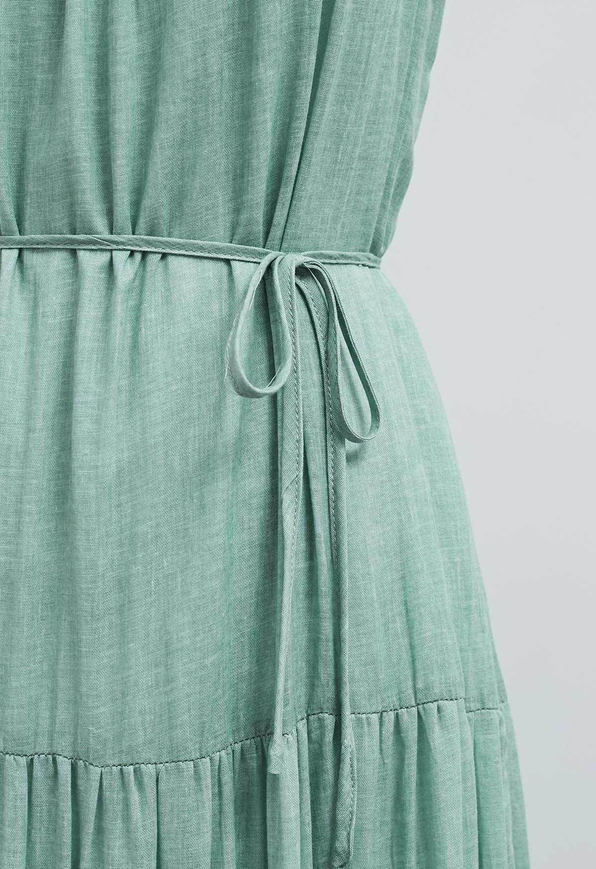 Beaded Tie-Neck Halter Dress in Pea Green