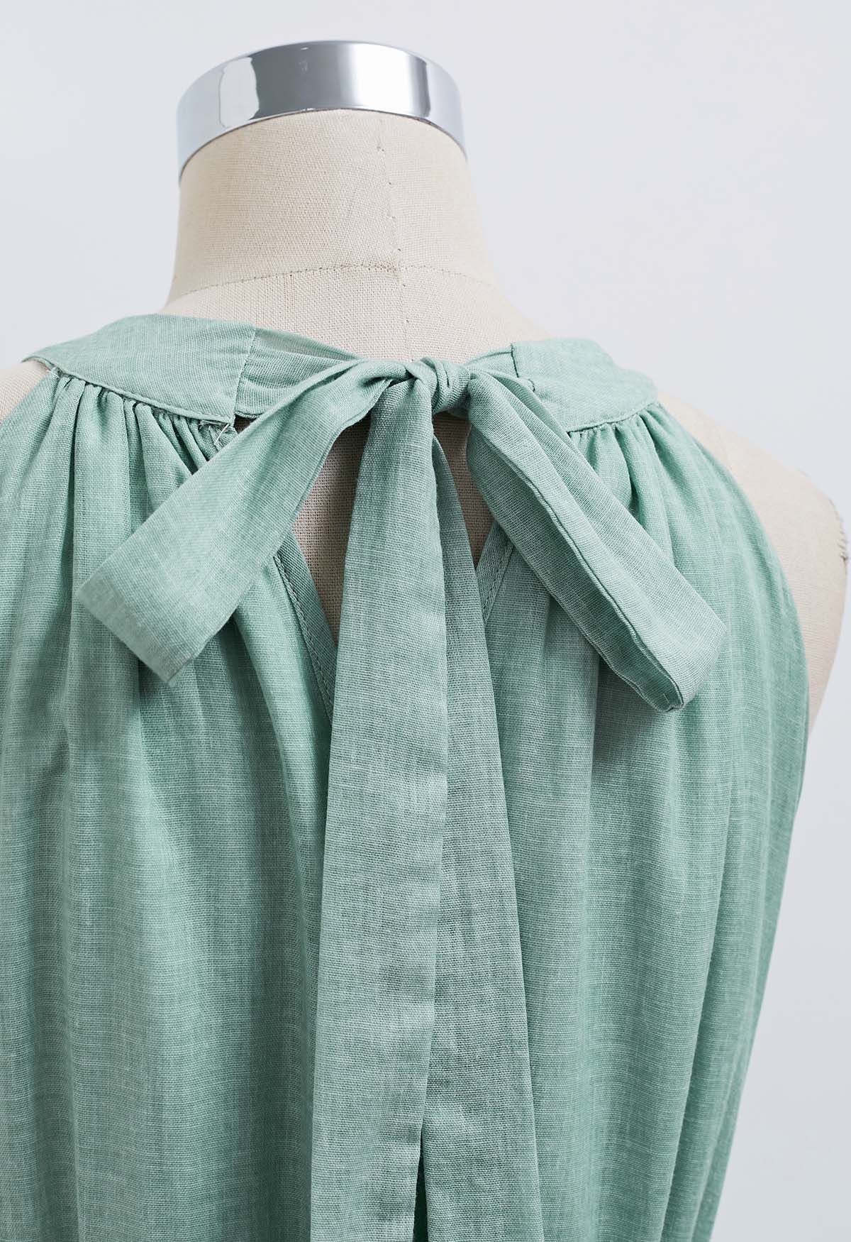 Beaded Tie-Neck Halter Dress in Pea Green