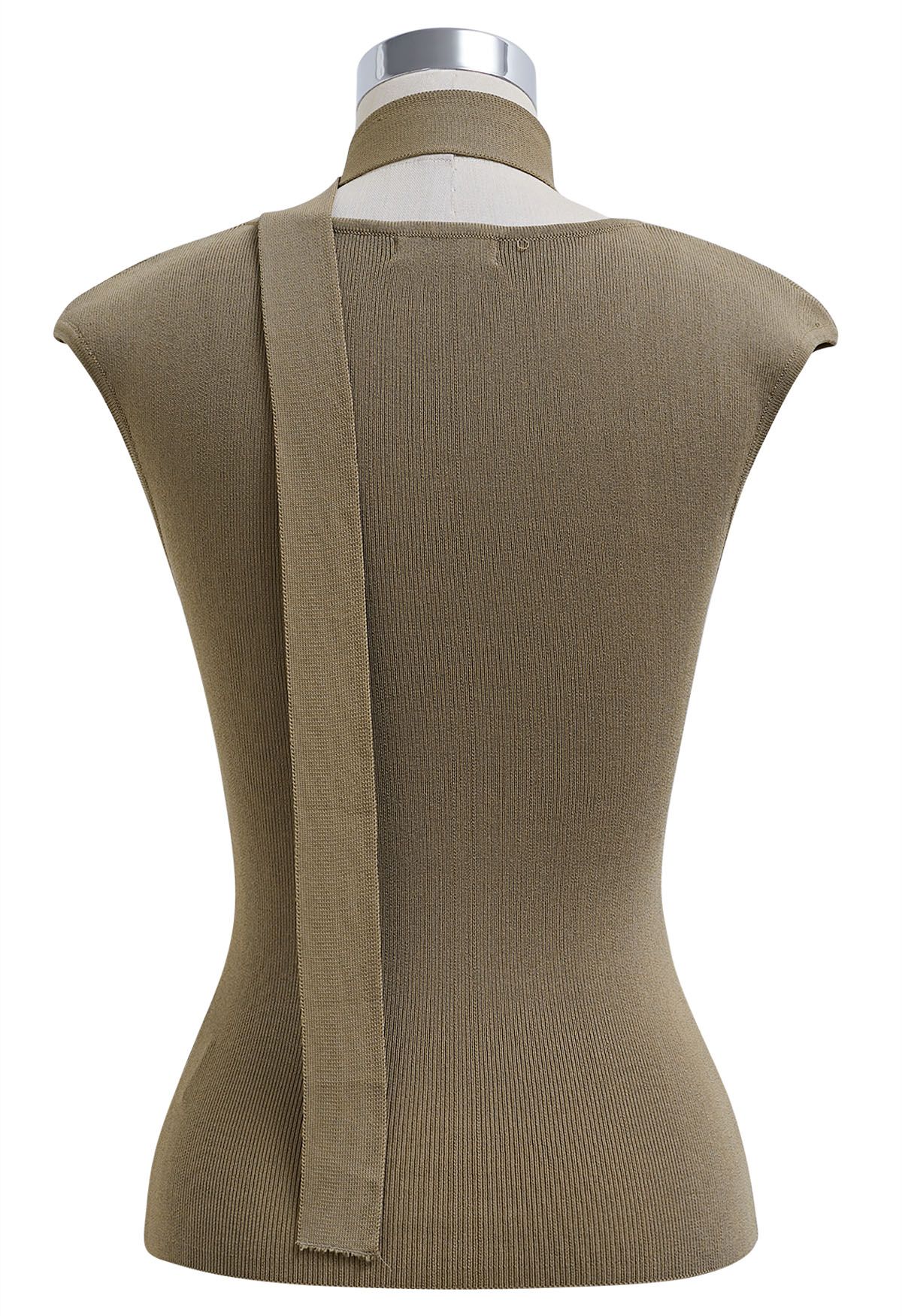Square Neck Sleeveless Knit Top with Sash in Olive