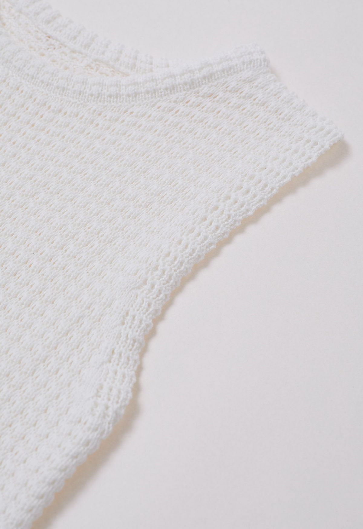 Solid Color Openwork Knit Sleeveless Top in White