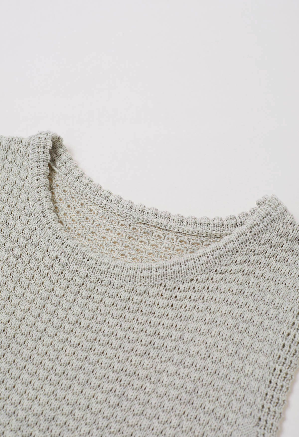 Solid Color Openwork Knit Sleeveless Top in Oatmeal