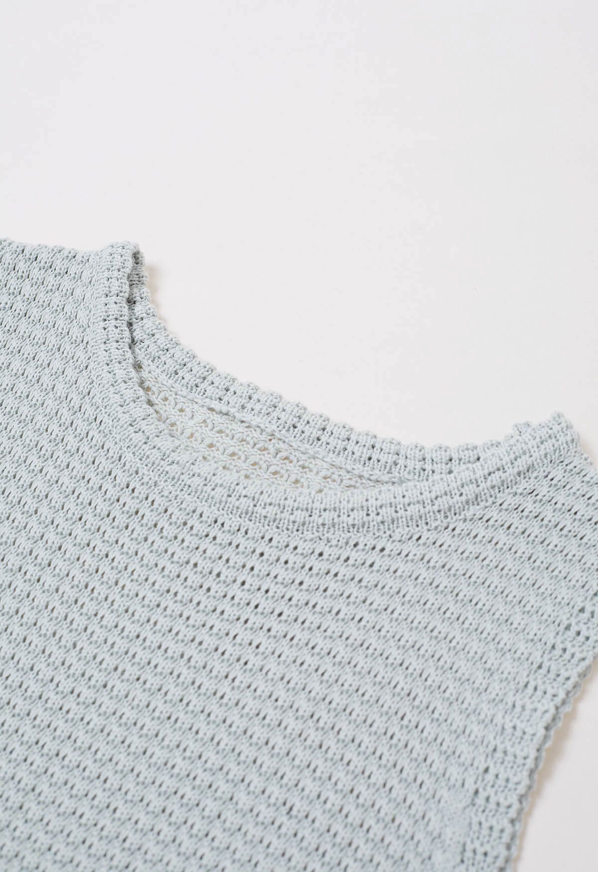 Solid Color Openwork Knit Sleeveless Top in Light Blue