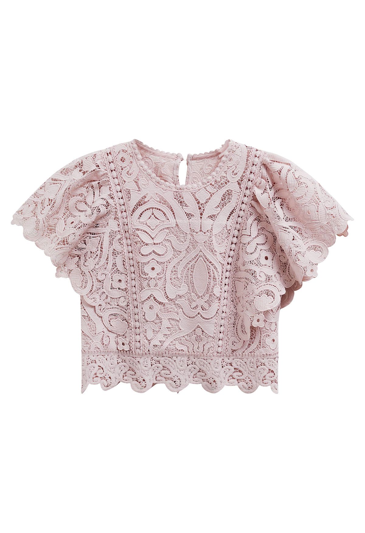 Delicate Cutie Cutwork Lace Flutter Sleeves Top in Pink