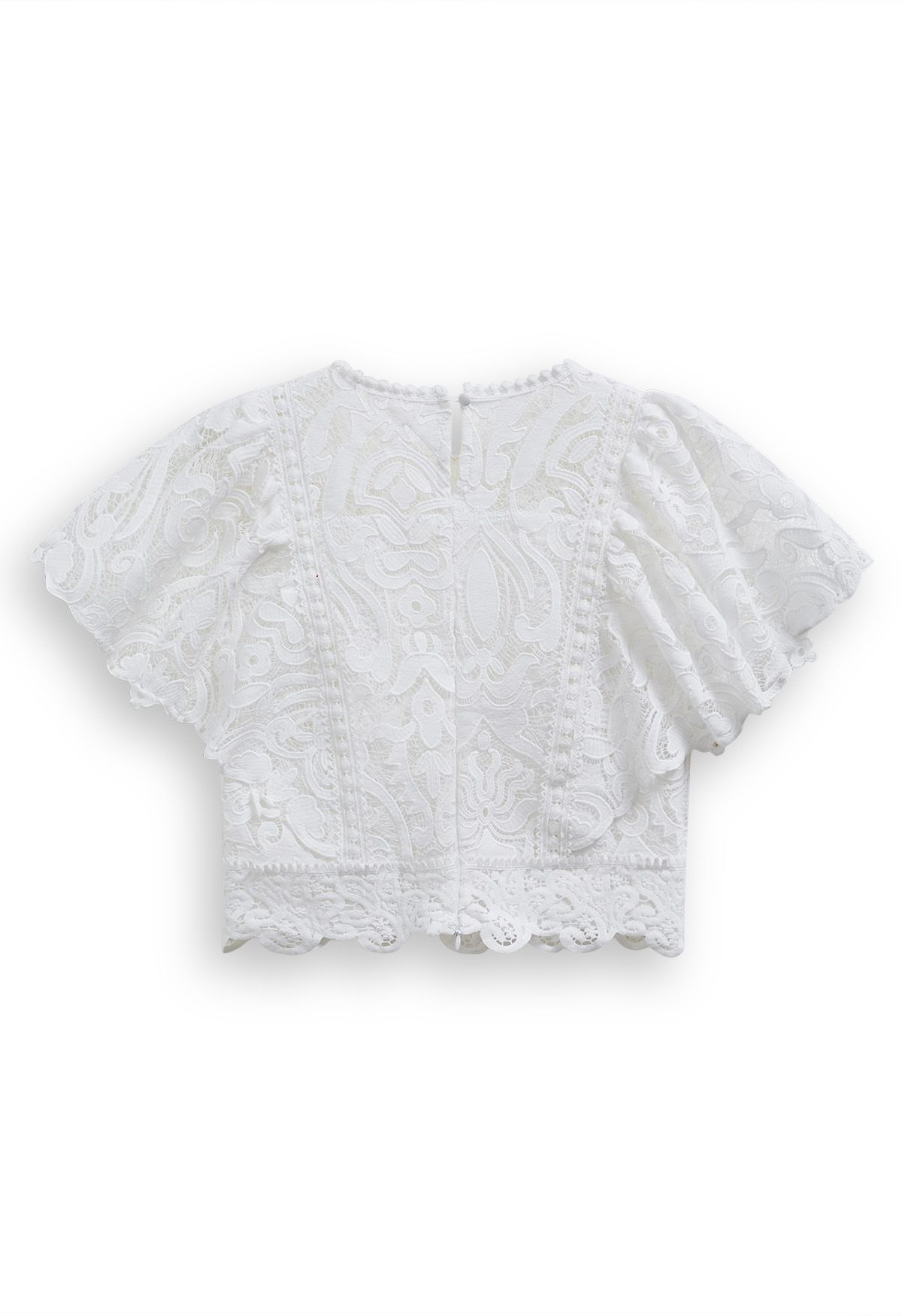 Delicate Cutie Cutwork Lace Flutter Sleeves Top in White
