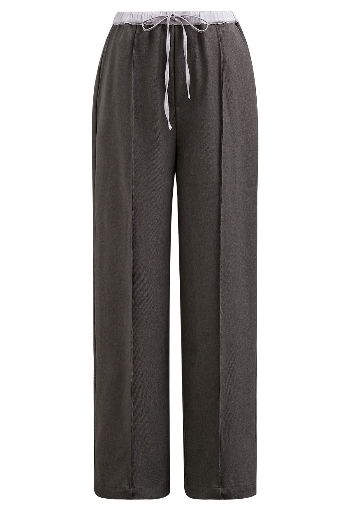 Contrast Waist Seam Detail Straight-Leg Pants in Taupe