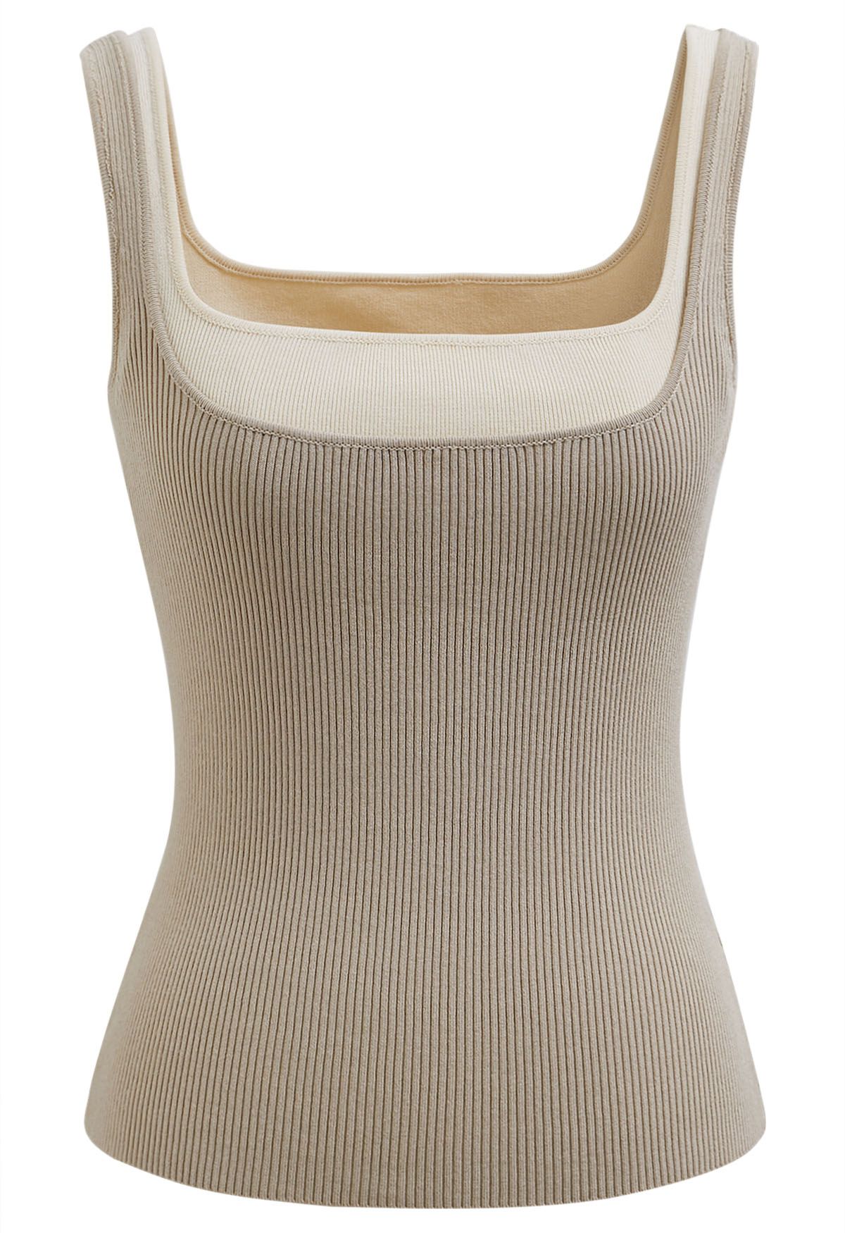 Fake Two-Piece Knit Tank Top in Oatmeal