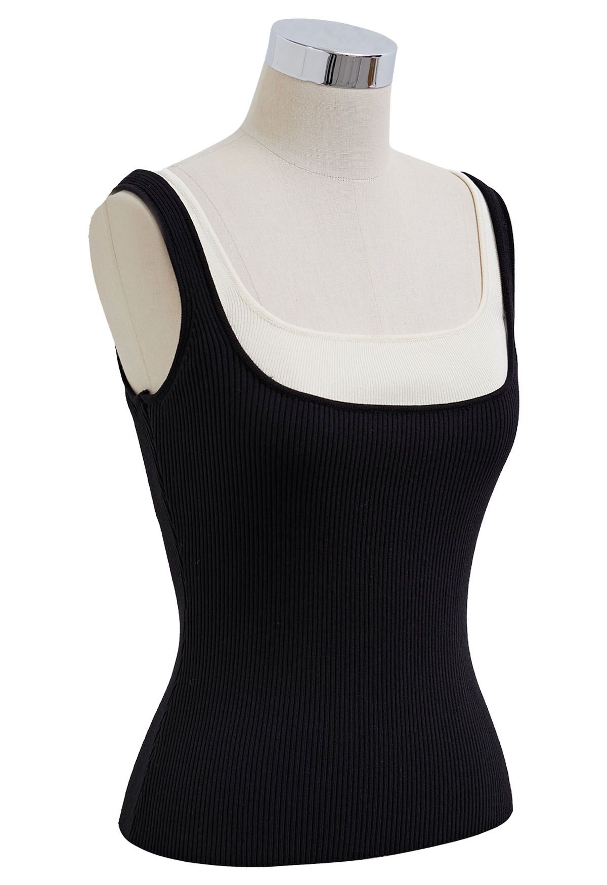 Fake Two-Piece Knit Tank Top in Black