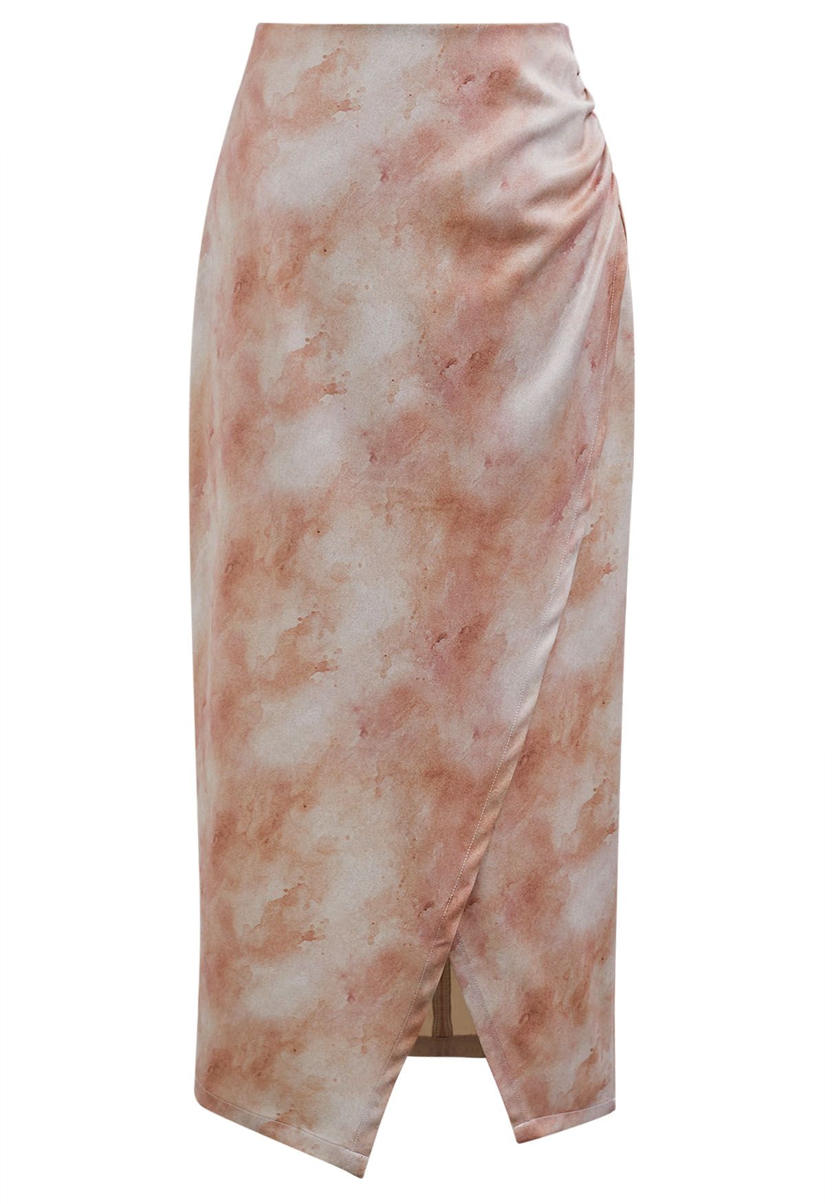 Tie Dye Asymmetric Front Slit Skirt in Coral