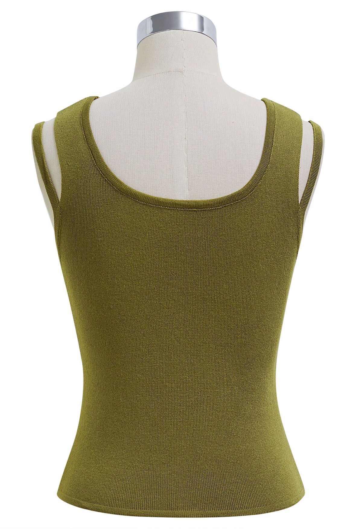 Solid Split Strap Knit Tank Top in Olive