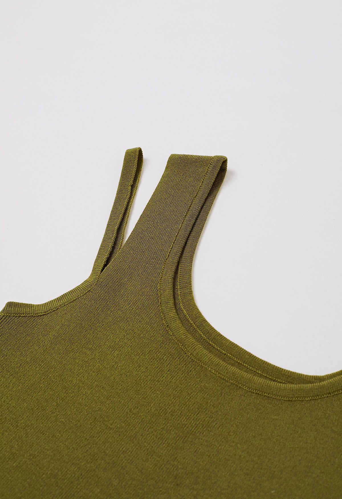 Solid Split Strap Knit Tank Top in Olive