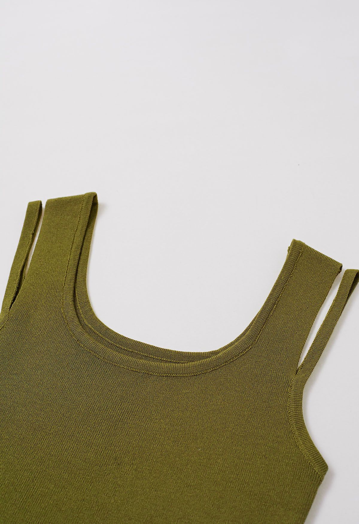 Solid Split Strap Knit Tank Top in Olive