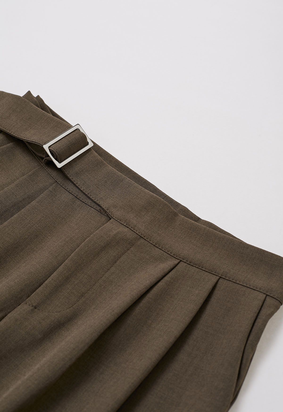 Solid Belted High Waist Wide-Leg Pants in Khaki