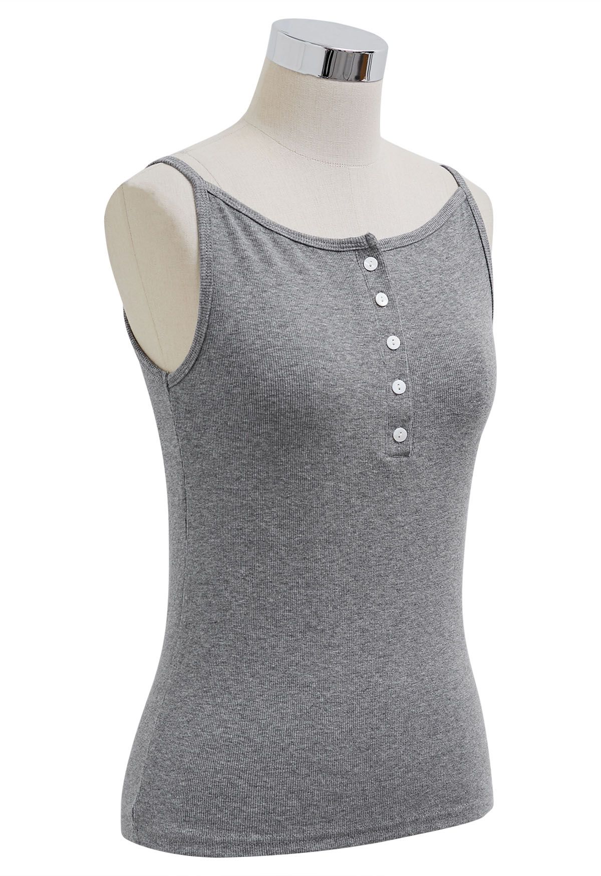 Simplicity Front Buttoned Cami Top in Grey