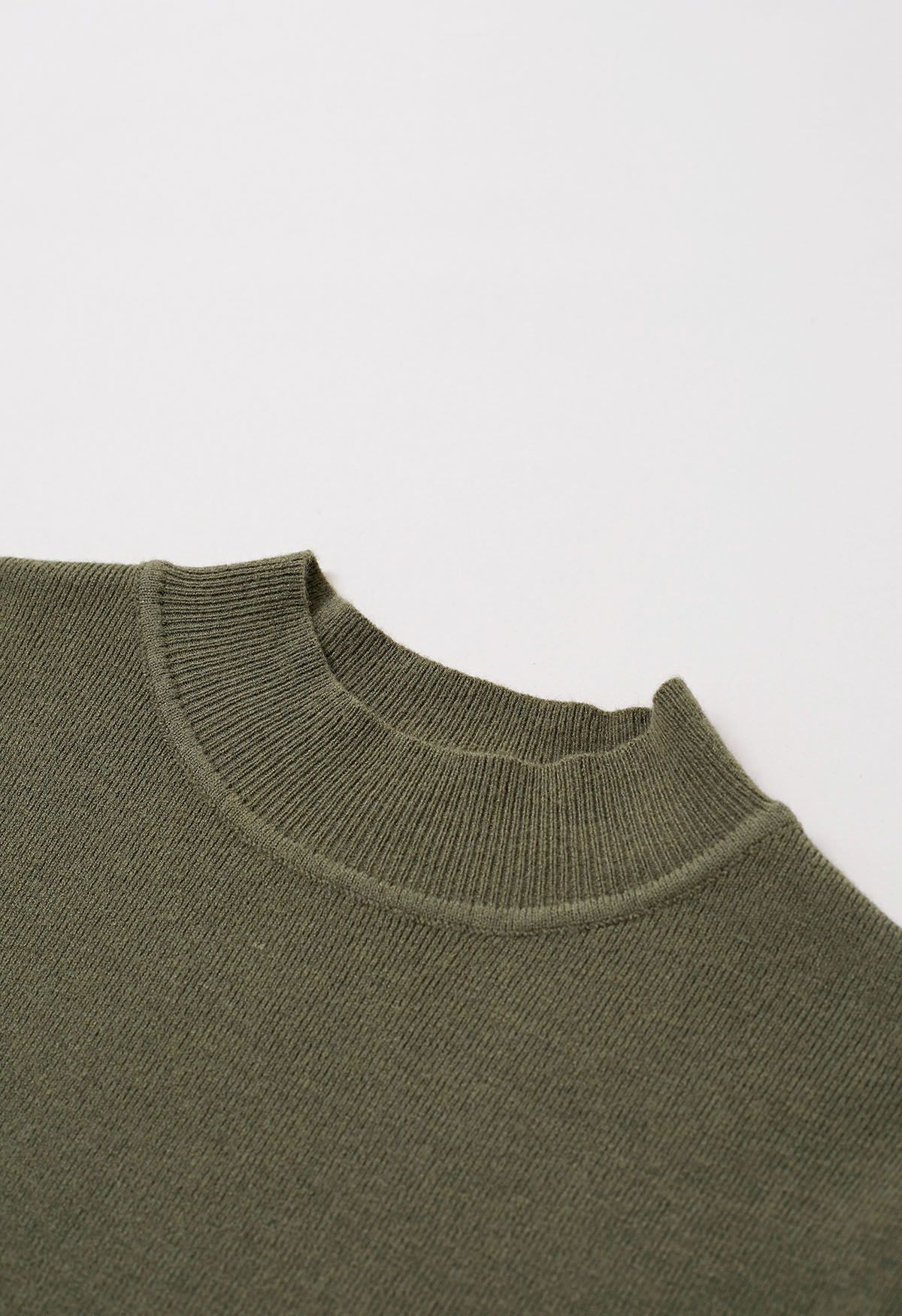 Mock Neck Elbow Sleeve Knit Top in Olive
