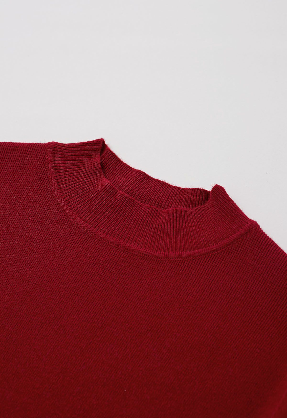 Mock Neck Elbow Sleeve Knit Top in Red
