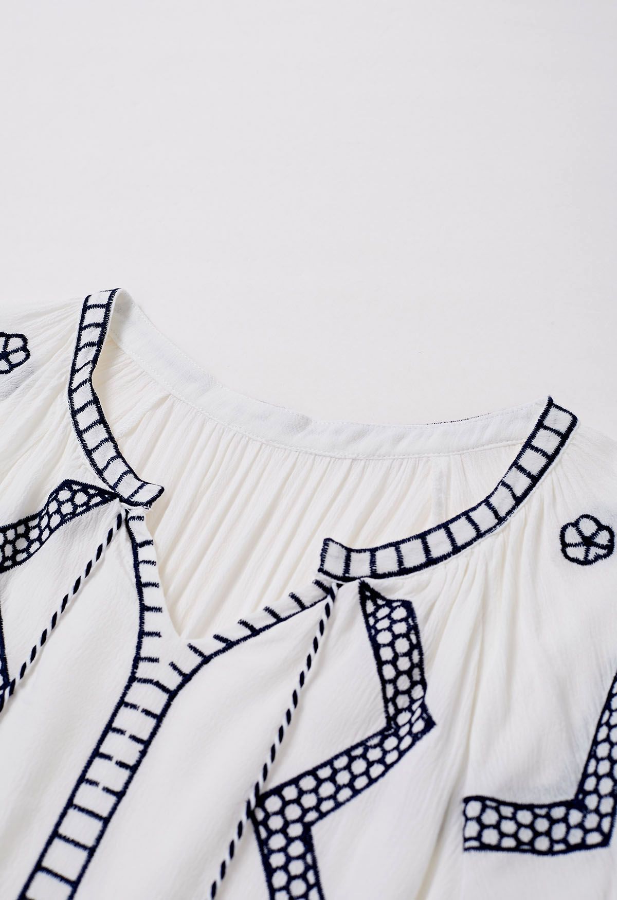 Geometric Embroidery Tassel String Midi Dress