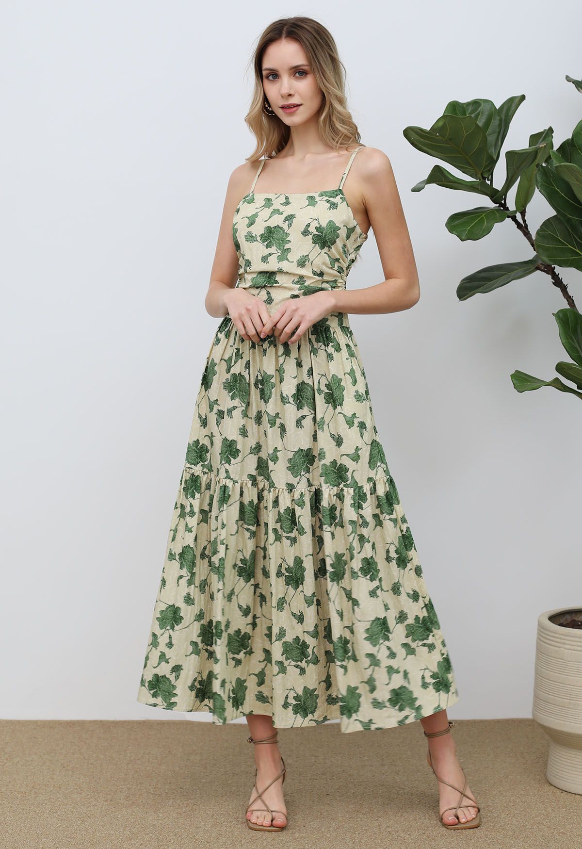 Floral Print Cami Maxi Dress in Green