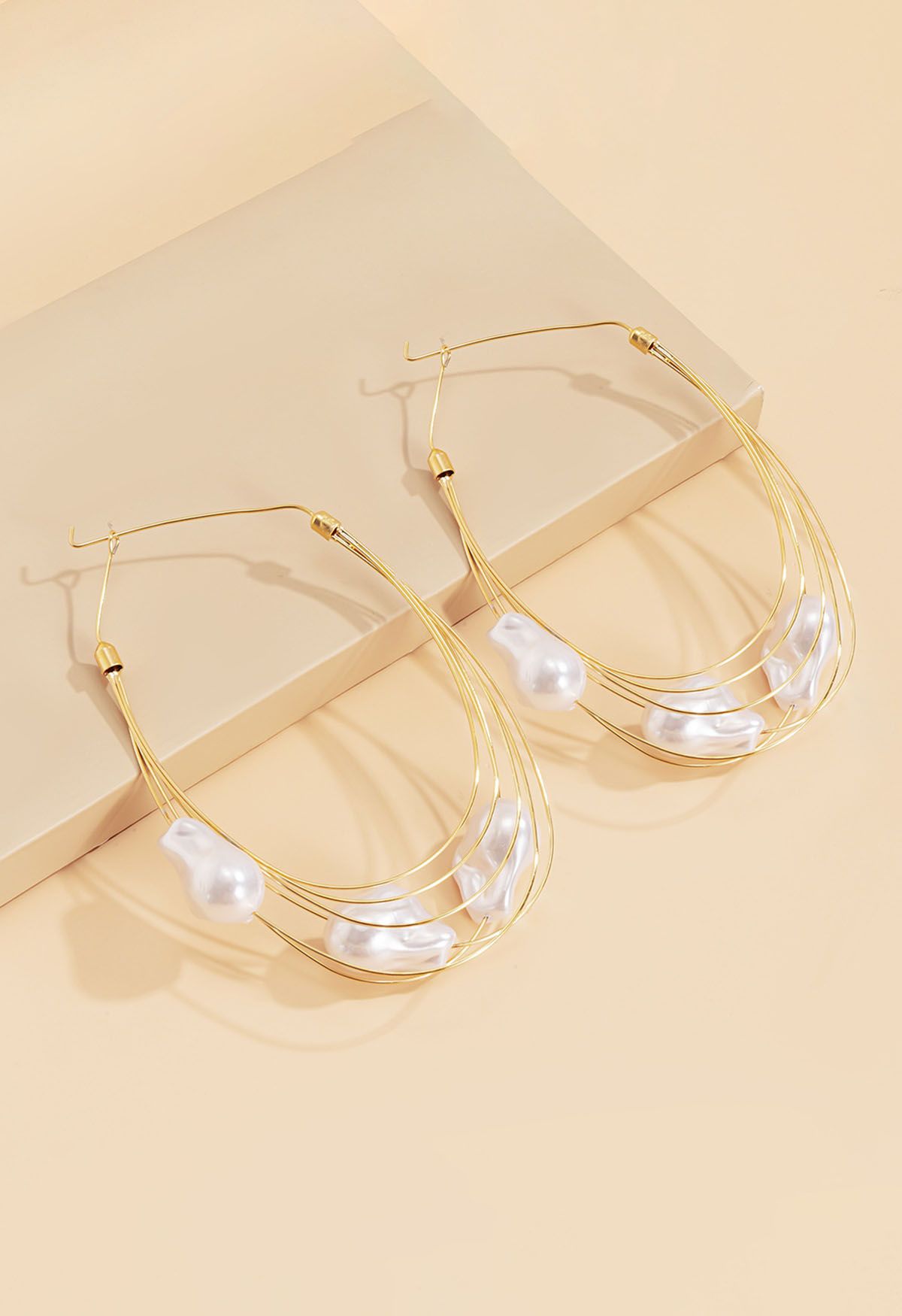 Irregular Pearl Multi Layer Hook Earrings