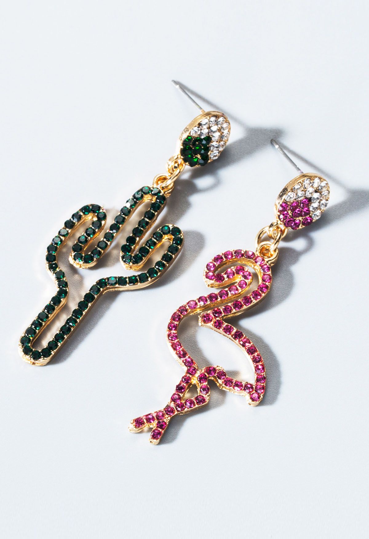 Cactus and Flamingo Rhinestone Earrings