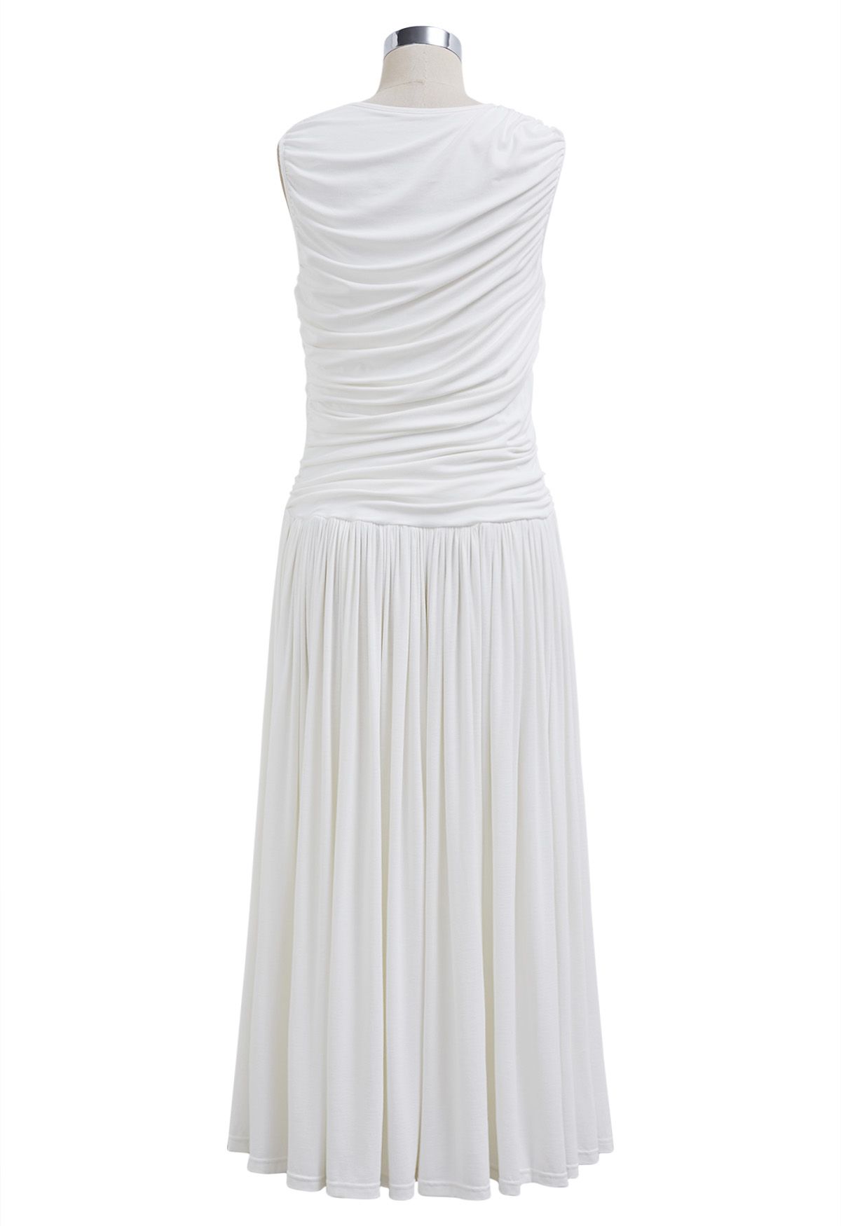 Effortless Ruched Sleeveless Cotton Dress in White
