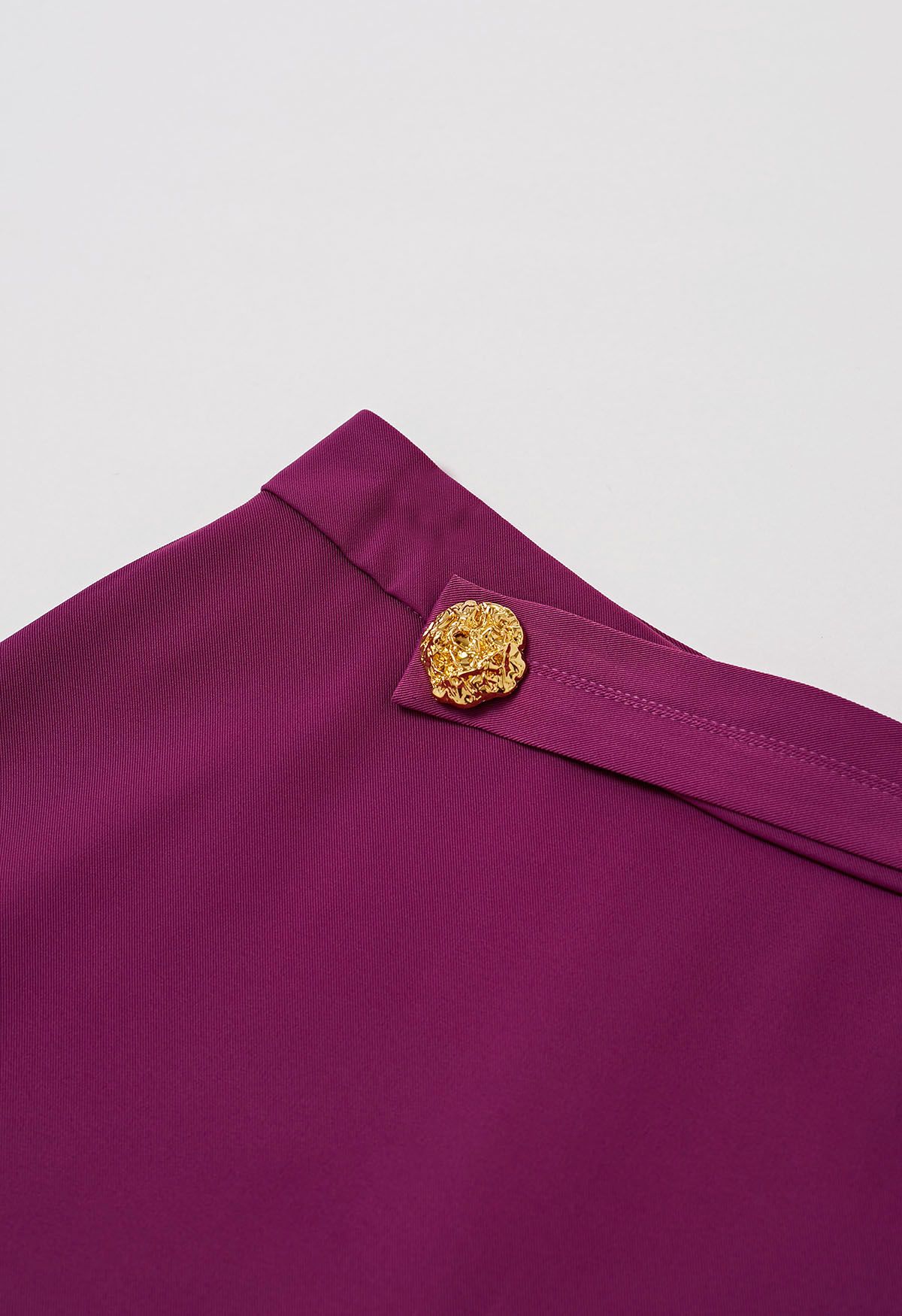 Golden Button Embellished Midi Skirt in Magenta