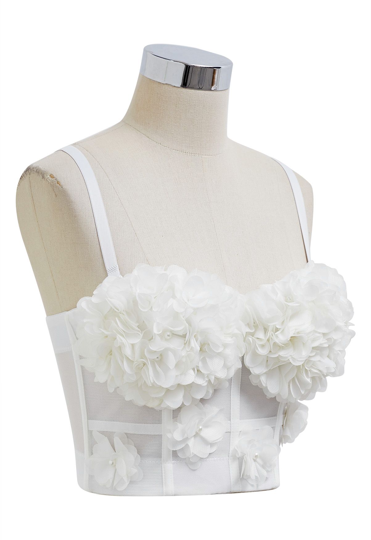 Pearly Petal Bustier Crop Top in White