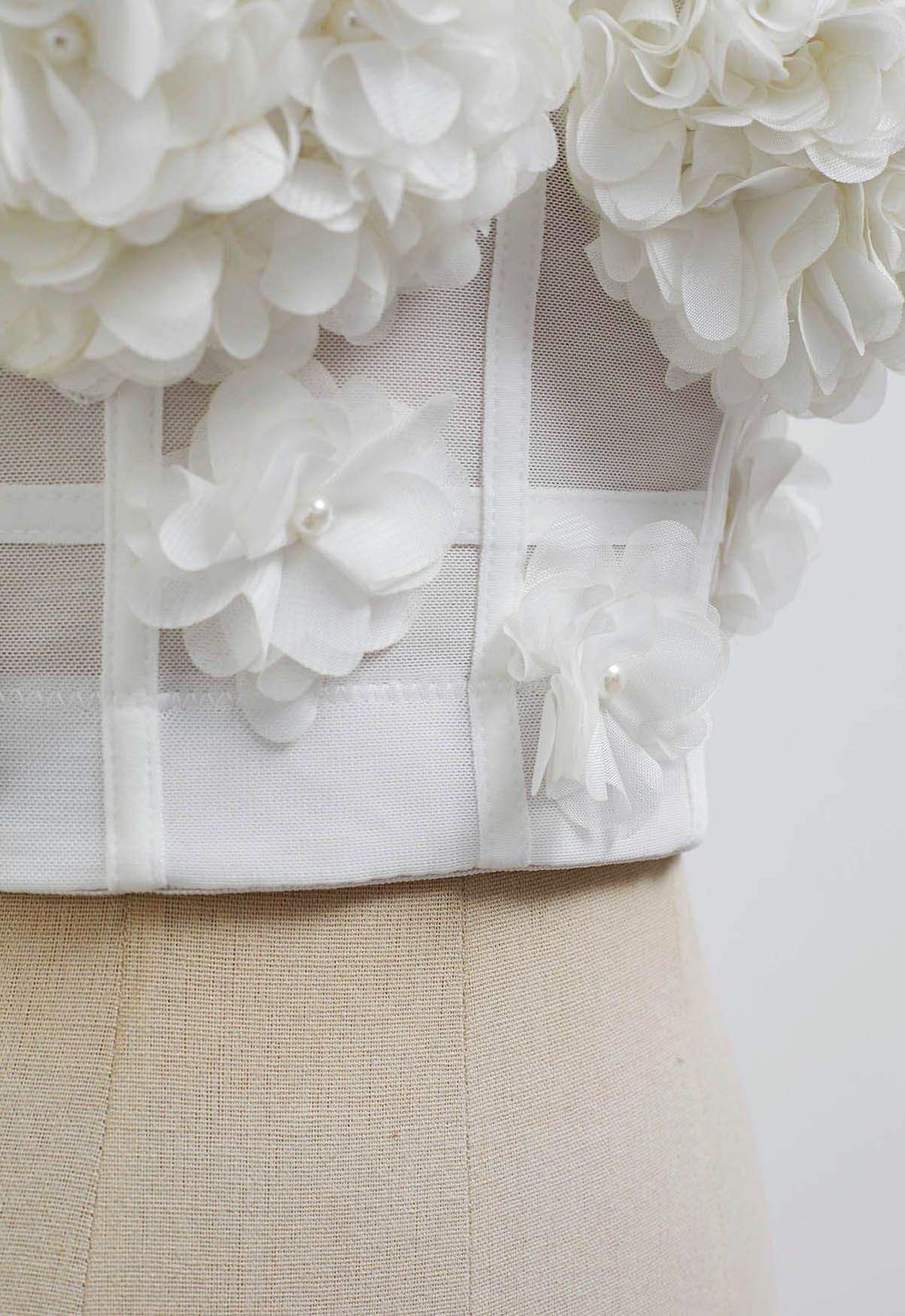 Pearly Petal Bustier Crop Top in White