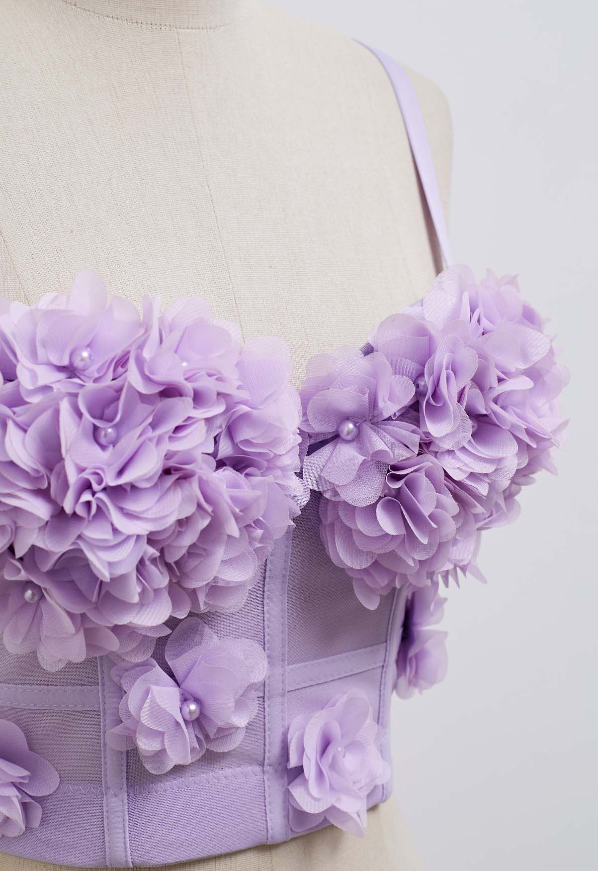 Pearly Petal Bustier Crop Top in Lilac