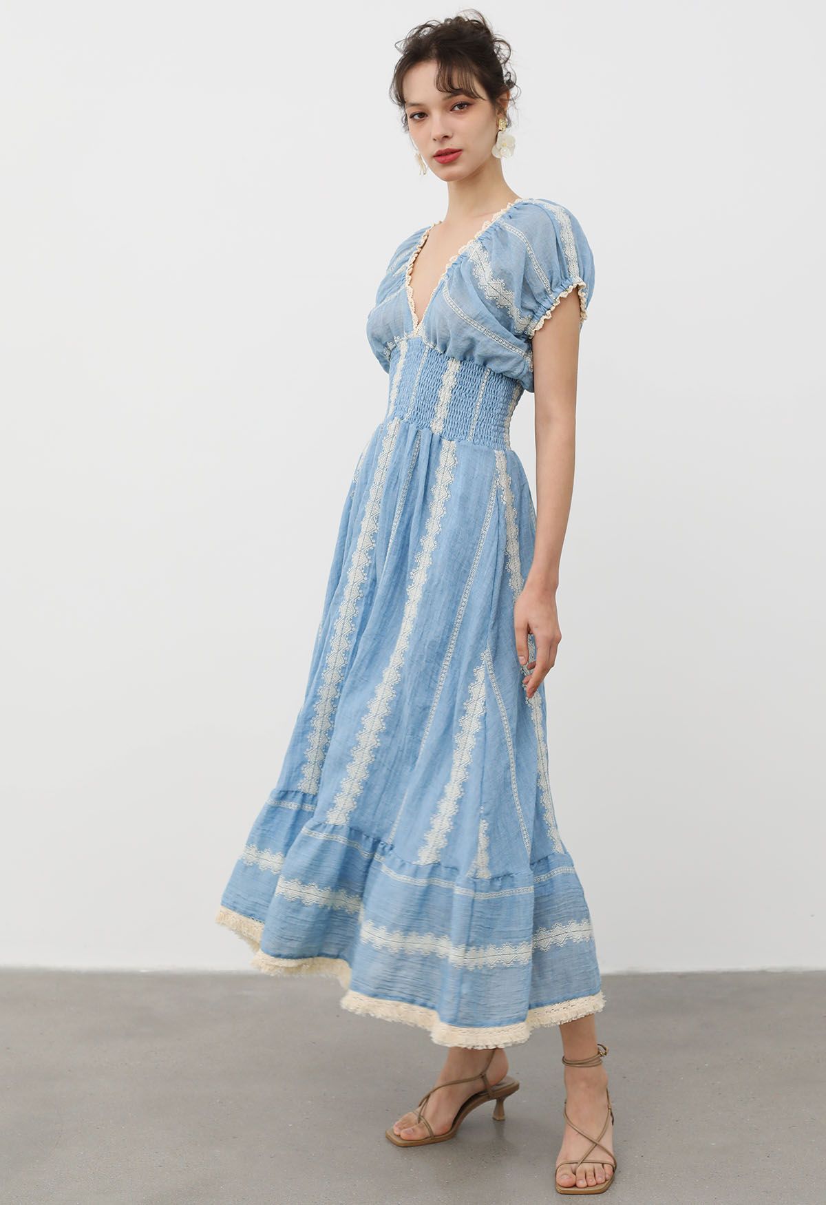 Sea Breeze Eyelet Embroidery V-Neck Maxi Dress