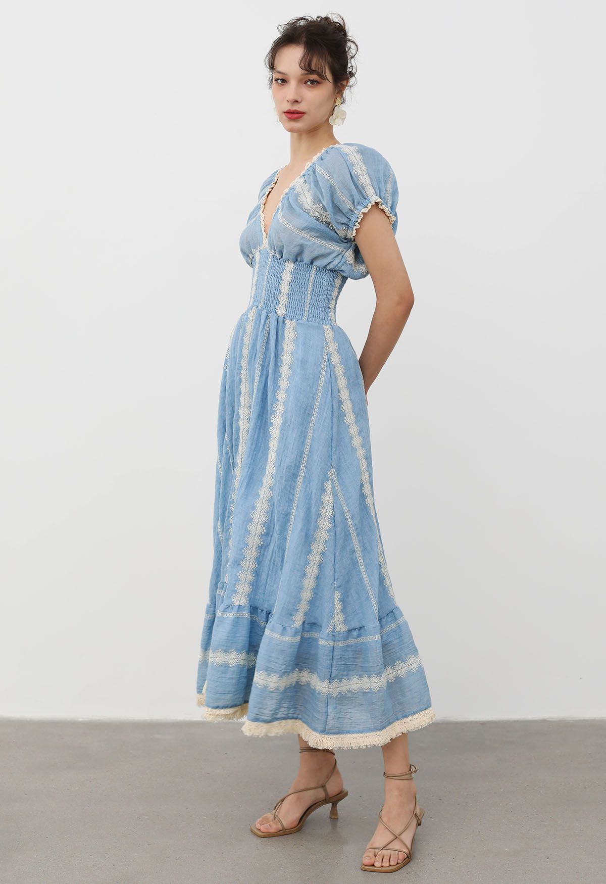 Sea Breeze Eyelet Embroidery V-Neck Maxi Dress