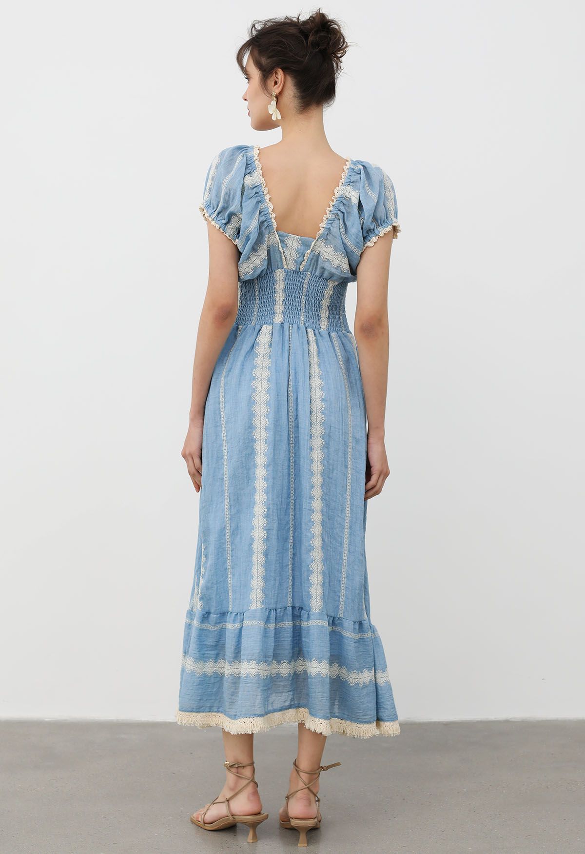 Sea Breeze Eyelet Embroidery V-Neck Maxi Dress