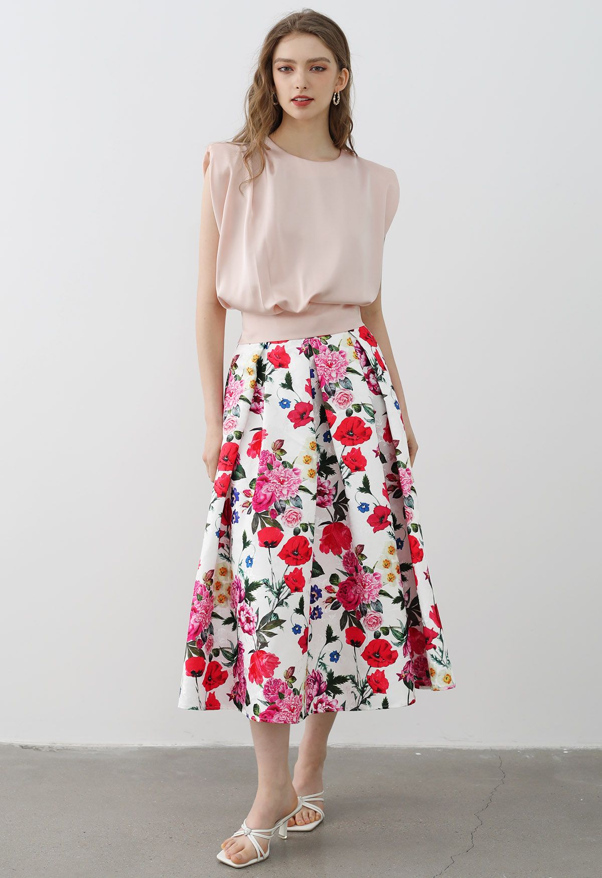 Blossom Bliss Jacquard Pleated Midi Skirt